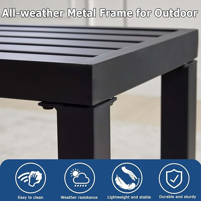 46" Outdoor Metal Backless Bench, All-Weather Patio Garden Bench for Backyard, Porch, or Lawn, Durable Steel Bench for Outdoor Spaces, Black