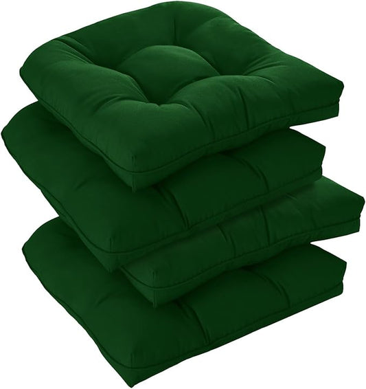 downluxe Outdoor Chair Cushions Set of 4 for Patio Furniture, Waterproof Tufted Overstuffed Patio Furniture Cushions, Thick Outdoor Seat Cushion, 19" X 19" X 5", Forest Green