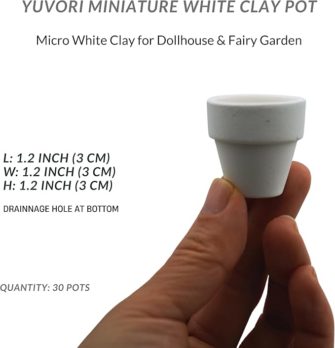 30-Pack Mini White Clay Pots – Small Ceramic Flower Pots for Succulents, Cactus, DIY Crafts, Fairy Garden, School Projects, Mini Planters, Set of 30 (White Clay, 1.2 Inch)