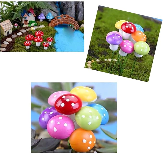 Aliotech 50 Pieces Assorted Color Mini Mushroom Miniatures Artificial Garden Fairy Bonsai Plant Pot Resin Craft Decoration for Home DIY Micro Landscape Decor (Assorted Color)
