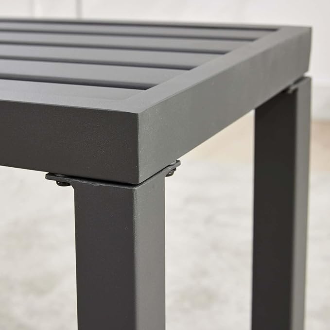 Outdoor Metal Backless Bench Weatherproof Patio Bench with Slatted Seat, All-Weather Garden Bench for Porch, Patio, Lawn and Backyard, Grey
