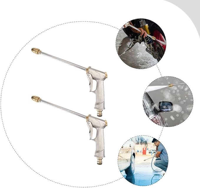 2pcs All-metal Electroplated High-pressure Hose Nozzle Sprayer for Garden Watering and Vehicle Washing, Long Spray Nozzle Cleaning Accessory for Car Care and Lawn Maintenance