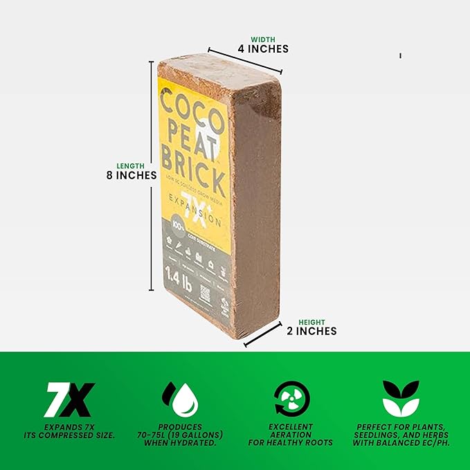 Coco Coir 650g Brick - Premium Organic Coco Peat Brick for Garden Soil & Potting Mixes-Seed Starter Soil, Coconut Fiber Substrate Mixes with Potting Soil for Indoor Plants & Outdoor Plants