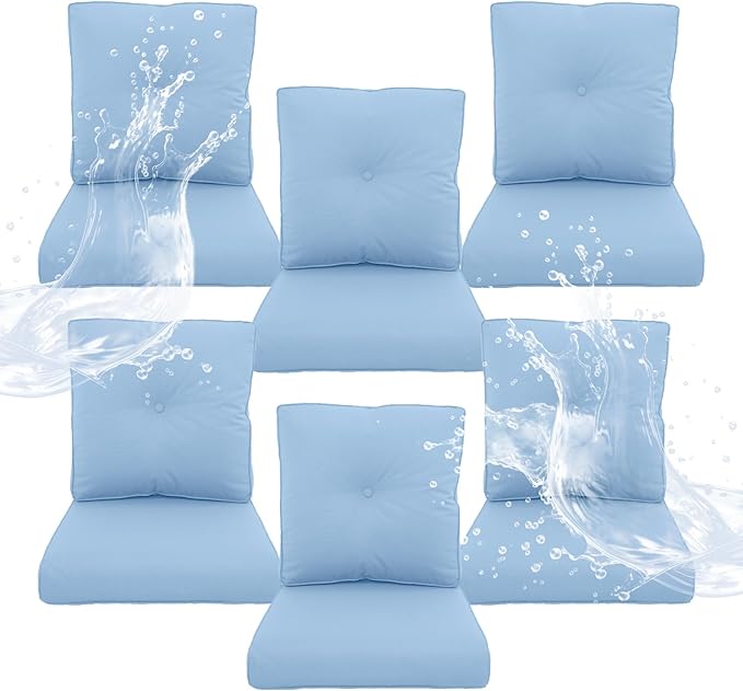 Outdoor Chair Cushions 6 Sets - 22*24" Patio Furniture Cushion with Removable Cover, 28D High Density Sponge Filling Outdoor Patio Cushion for Chairs, Rocker, Sofa and Loveseat - Baby Blue