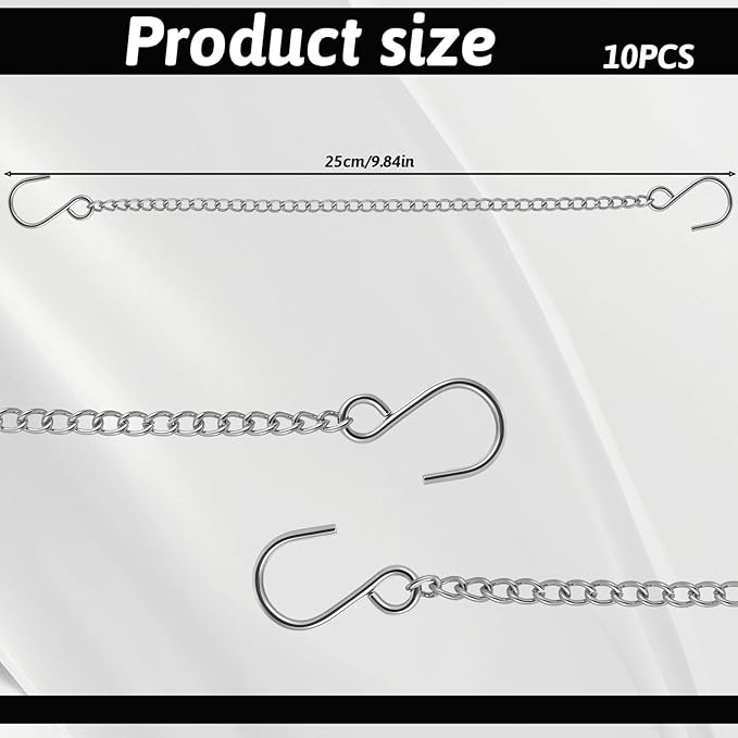 10 PCS Chain for Hanging Plants, 9.84 Inch Long Silver Planter Hanging Chain Small Hang Basket Chains Kits with S Hooks for Hang Bird Feeders Planters Lanterns Wind Chimes Ornaments