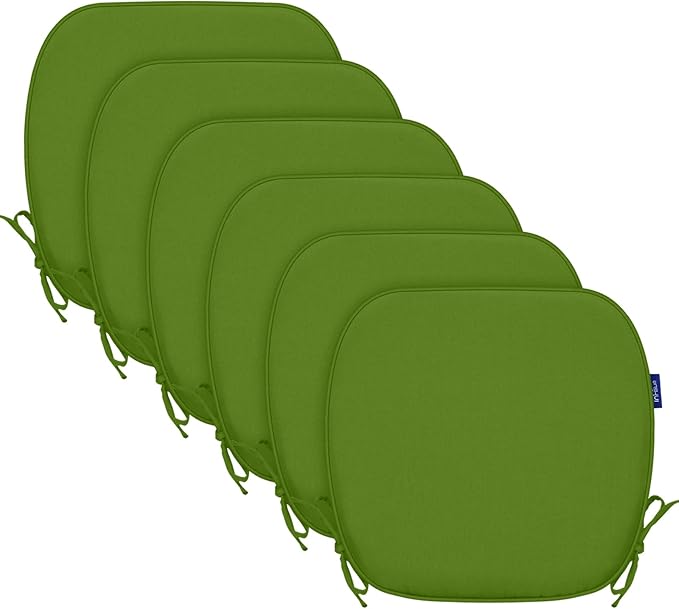 SleepMan Outdoor 17"x16" Chair Cushions with Ties Set of 6, Water Resistant All Weather U-Shape Seat Pads for Patio Garden Furniture Indoor Fade Resistant Patio Cushions (Grass Green)
