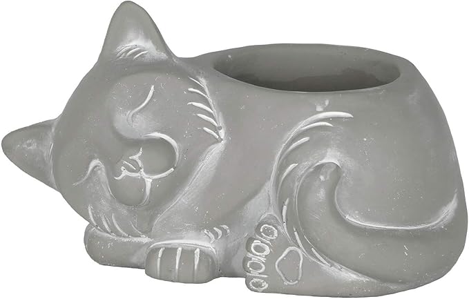 Classic Home and Garden Cement Buddies Animal Planter - Cute Desk Decoration - UV Coated Animal Vase w/Drain Plug - Succulent Plant Pot for Indoor/Outdoor Use (Cat Planter, Natural, Large)