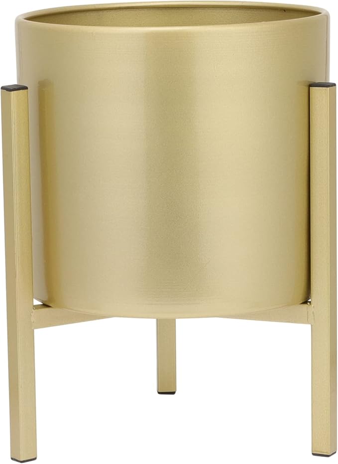 Gold Plant Stand for Indoor Plants - 10 Inch Round Metal Planter Pot with Iron Floor Stand, Modern Flower Pot for Living Room, Home Decor
