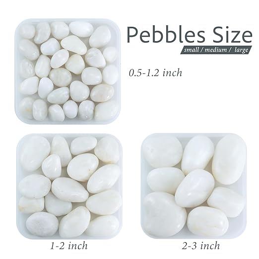 Large River Rocks for Landscaping, 20lbs White Pebbles for Indoor Plants, 2-3 Inch Decorative Rocks for Planters, High Polished Stones for Vase Filler Fish Tank Garden