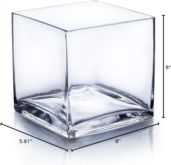 WGV Cube Glass Vase, Candle Holder, 6"x6"x6", [Bulk Qty and Size Options] Clear Elegant Floral Accent Container Planter Terrarium for Wedding Party Event Home Decor, 1 Piece