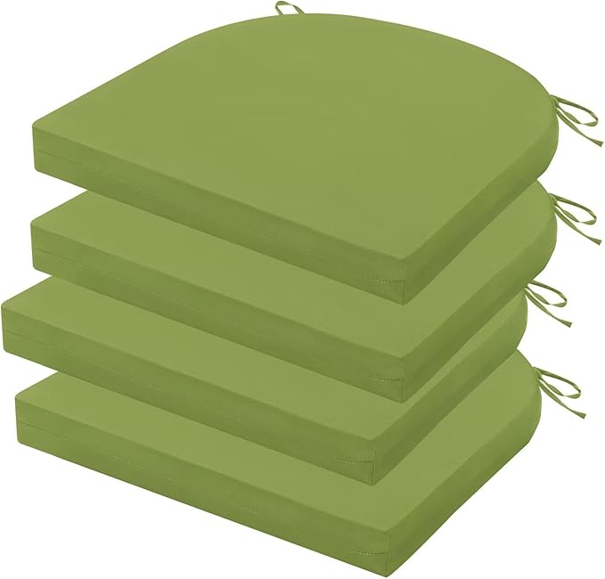 Outdoor Chair Cushions Set of 4, 17x16x2 Inch Patio Furniture Cushions, Water Resistant, Non-Slip Ties (Grass Green)