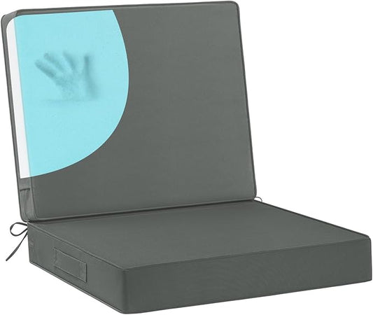 Waterproof Outdoor Chair Cushions 22x22, Memory Foam Outdoor Cushions for Patio Furniture with Removable Cover, Deep Seat Cushions for Outdoor Furniture with Ties and Handle, Dark Grey
