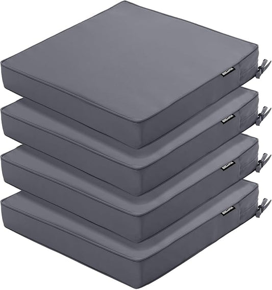 Outdoor Chair Cushions 16 x 17 Inch, Set of 4, Water Resistant Patio Chair Cushions with Tie 3 Year Color Fastness Thick Outdoor Seat Cushion for Garden Lawn Patio Furniture Dark Grey