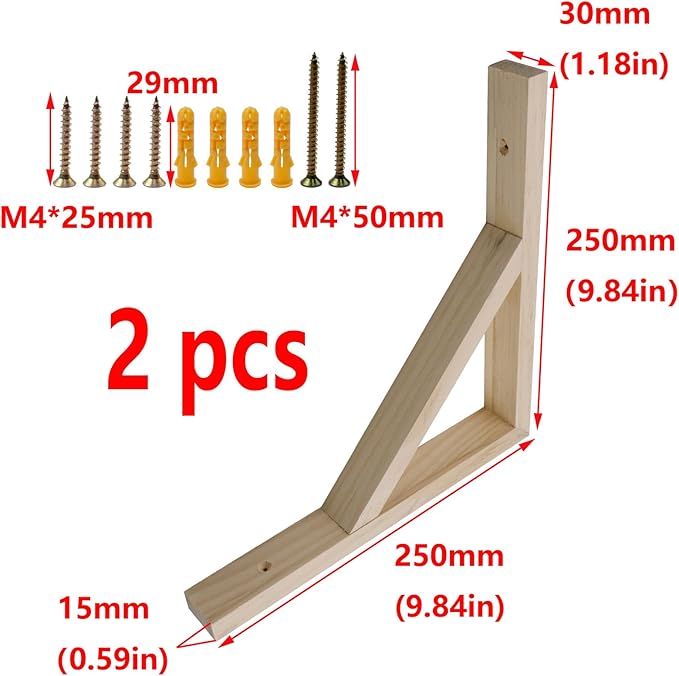 Antrader 10" Wood Selves Bracket,2Pcs Solid Wall Mount Wood Shelf Bracket,Floating Shelf Supports Include Mounting Screws(25x25x3cm)