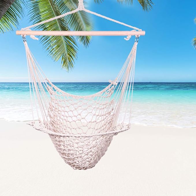 Rope Hammock Cradle Chair,Cotton Hanging Rope Swing Chair for Indoor Outdoor Bedroom Garden Yard Patio
