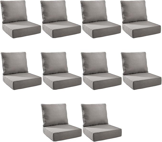 Outdoor Cushion Set for Furniture Patio Furniture, UV Resistant, Water Resistant - 6 Inch Thick Foam Garden Cushions– 24x24 Inch Patio Seat Covers for Chair/Sofa/Couch | Grey | 10-Pack |