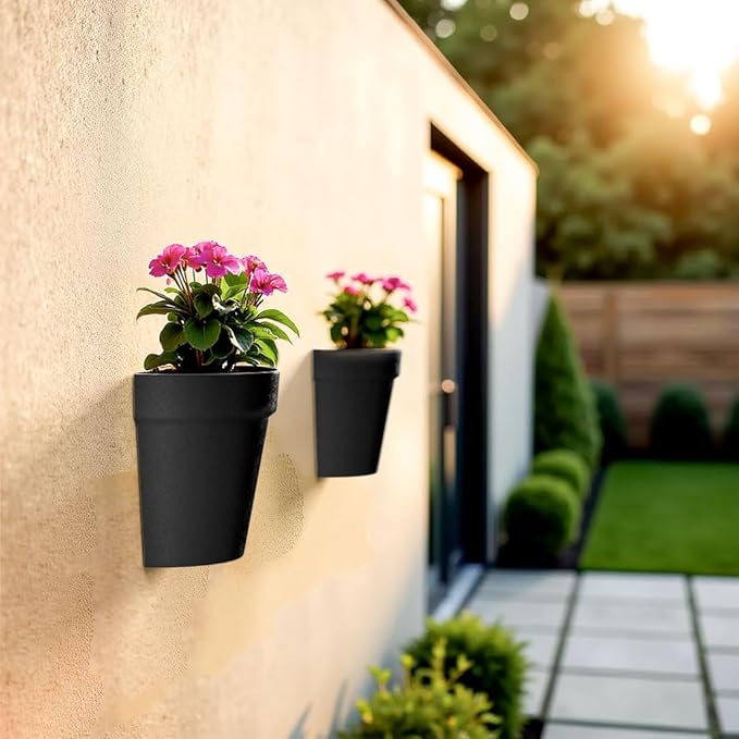 2 Pack Plastic Wall Planter for Indoor Plants, 7.5 Inch Hanging Wall Planter Pots, Wall Mounted Succulent Planters (Black)