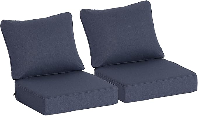 24x24 Inch Outdoor Deep Seat Cushions Set of 2,Thick High-Density Foam, Water-Resistant, Piped Edges & YKK Hidden Zipper for Patio Furniture,Sky