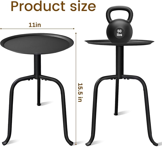 Plant Stand Indoor Outdoor, 11'' Round Black Mid Century Single Plant Table, 3-Leg Small Metal Plant Holders Flower Pot Stand, Modern Round Small Side End Table with Raised Design