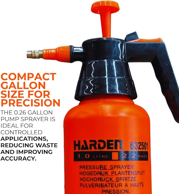 34oz (0.26 Gallon) Pump Sprayer, Handheld Garden Sprayer for Weeds, Plants, Lawn Care & Cleaning, Adjustable Pressure with Copper Nozzle