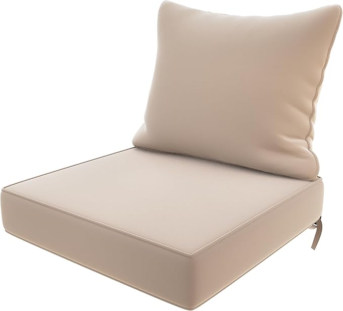 UDPATIO Outdoor Cushions for Patio Furniture, 22 x 22 Outdoor Deep Seat Cushions with Waterproof Fade Resistant, Outdoor Chair Cushions with Adjustable Snaps, Removable Cover and Handle, Beige