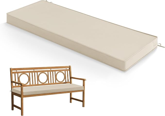 Outdoor Bench Cushion: Waterproof and Fade Resistant Patio Furniture Cushions - Non-Slip Bench Pad Cushion with Removable Cover for Garden Swing Porch Sofa Settee, 42 x 18 Inch, Beige