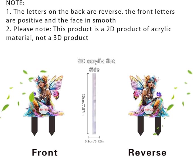 Garden Decor, Acrylic 2D Stake, Pot Plants Garden Yard Lawn Outdoor Fairy Statue Ornaments, Fairy Garden Accessories Decoration (Style A)