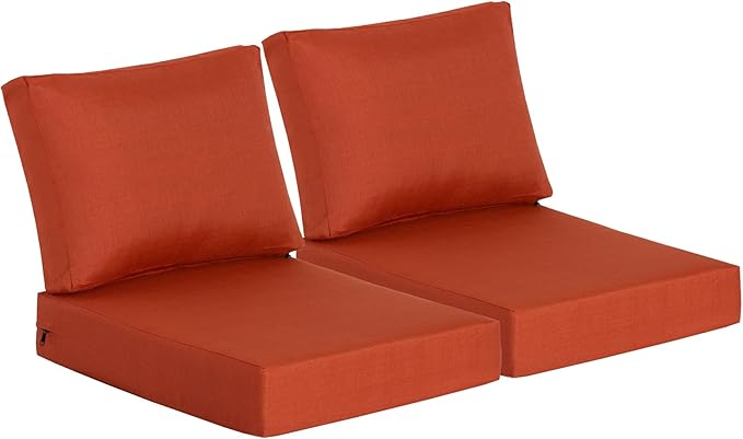 21.5x25.5 Inch Outdoor Deep Seat Cushions Set of 2,Thick High-Density Foam, Water-Resistant, Piped Edges & YKK Hidden Zipper for Patio Furniture,Quarry Red