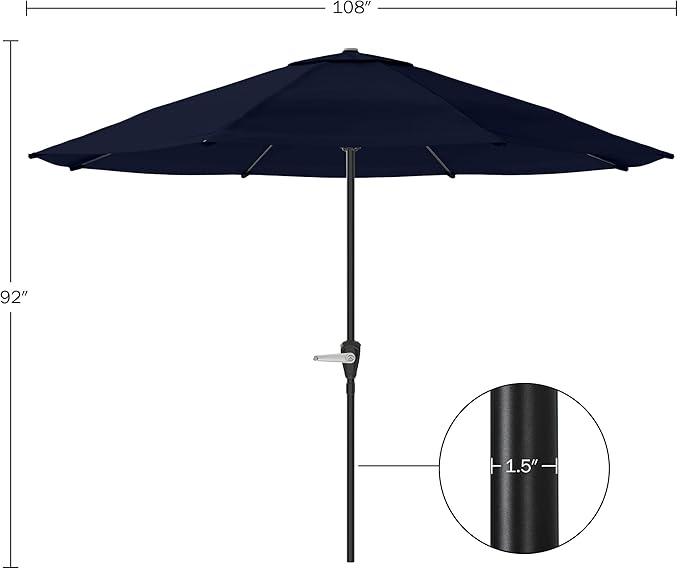 Pure Garden Patio Umbrella with Vented Canopy - 9FT Easy Crank Outdoor Umbrella for Shade - For Deck, Balcony, Porch, Backyard, or Pool (Navy)