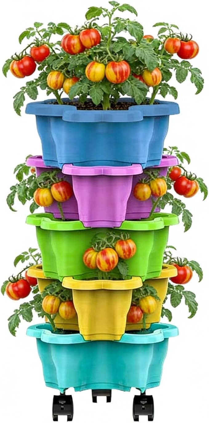 Stackable Planter - Multi-Tier Garden Pot System, Weatherproof Vertical Growing Container | Drainage Flower Vegetable Planters, Indoor Outdoor Herb Pots for Balcony Patio Yard Lawn Farming Decor