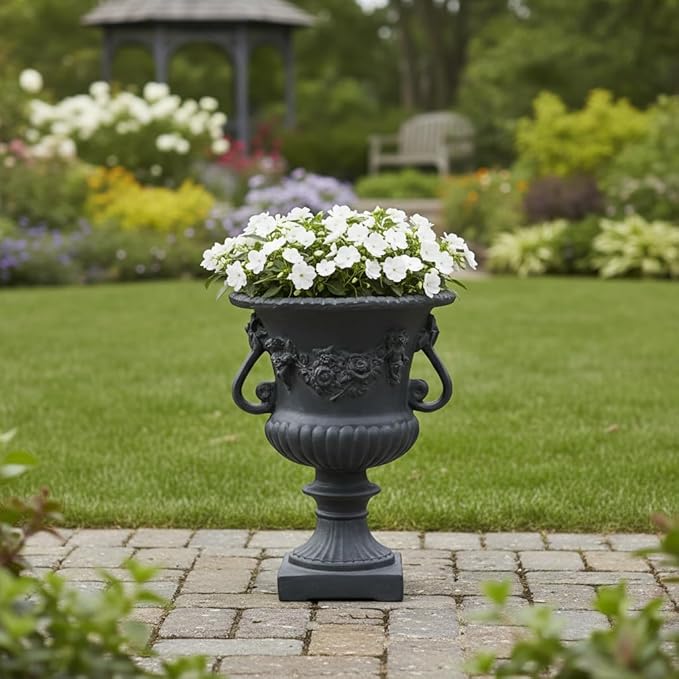 Merax 24 Inches Tall MGO Garden Urn Planter, Lightweight Concrete Decorative Outdoor Urn for Patio, Backyard & Garden, Antique Black