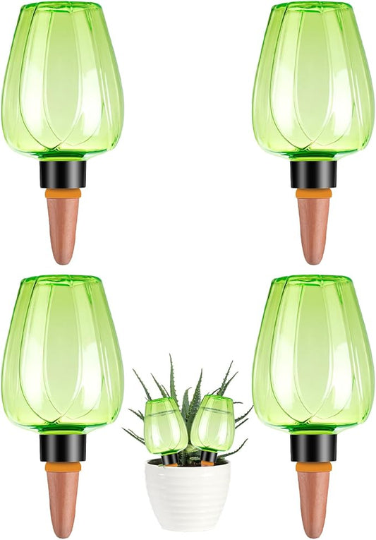 4 Pcs Plant Watering Globes Self Watering Planter Insert Plants Top Fill Water Device Plastic Water Bulbs Slow Release Terracotta for Plants, Green