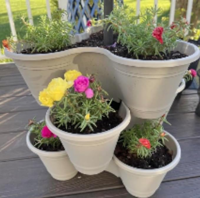 Stackable Vertical Planter, 3-Section Set of 3, Taupe, Indoor and Outdoor Use