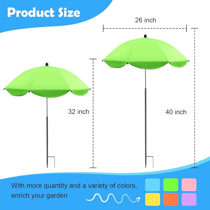 6 Pack Plant Umbrellas for Outdoor Plants - 40" Height Plant Shades for Outdoor Plants with Adjustable Angel, 26" Wide Garden Sun Umbrella Shade Cover for Potted Plant, Garden Beds, Vegetable, Flower