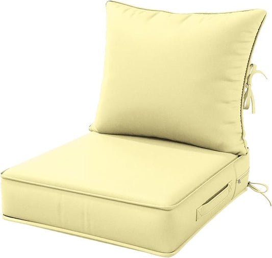 Outdoor Patio Chair Cushions Set 22 L X 24 W X 4 H Waterproof & Fade Resistant Deep Seat and Back Cushions with Removable Covers Outdoor Seat Cushion Set for Chairs and Sofas