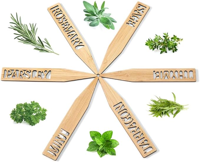 Bamboo Herb Markers - Set of 12 Beautiful Garden Labels - Sturdy Outdoor Garden or Potted Herb Markers