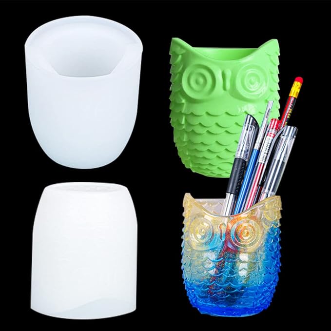 FineInno Pen Holder Resin Silicone Mold, Owl Candle Holder Mold, Cup Epoxy Casting Mould Planter DIY Storage Jar Jewelry Trinkets Beads Candy Container, Home Decor