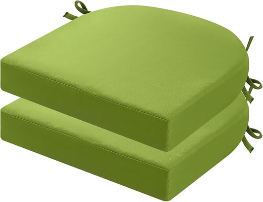 idee-home Thick 17" x 17" x 3" Patio Chair Cushions Set of 2, Waterproof with Ties, Seat Cushions for Outdoor Furniture, Dining Chair Pads Green