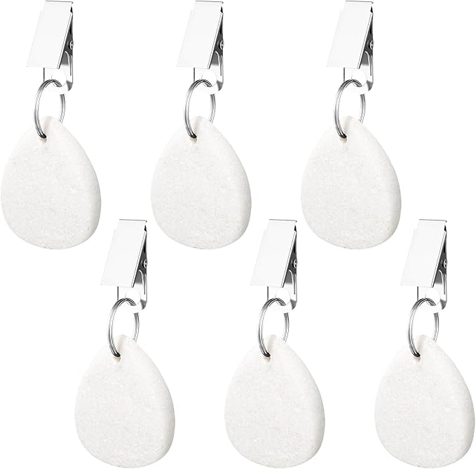 6 Pcs Tablecloth Weights Pendant Teardrop Shape Table Cover Weights with Metal Clips for Outdoor Picnic Garden Patio Party Camping Dinner Table Cover Decoration (White)