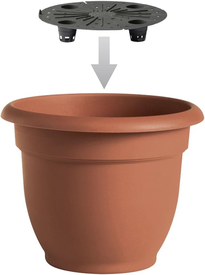 Bloem Ariana 16" Peppercorn Round Self-Watering Resin Planter Pot - Rolled Rim Indoor and Outdoor Gardening Planter