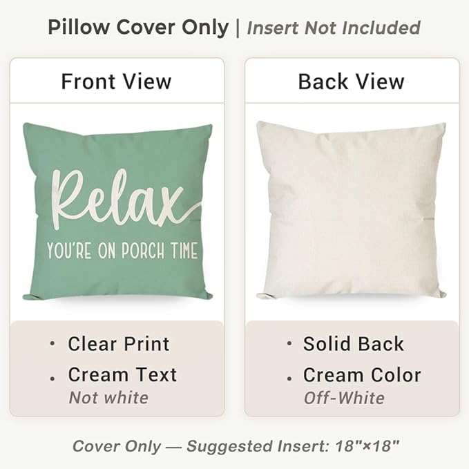 PANDICORN Eucalyptus Green Outdoor Decorative Throw Pillow Covers 18x18 Inch Relax Porch Time Rustic Farmhouse Throw Pillow Cases Decorations for Patio Sofa Couch Decor