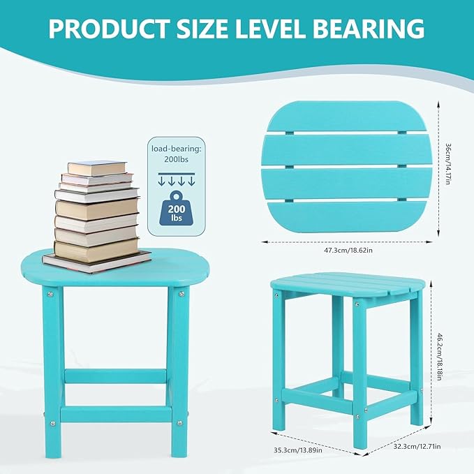 Outdoor Adirondack HDPE Side Table, Wooden Textured, Set for Patio, Garden, Porch, Pool Composite Patio, Backyard, Bathroom and Indoor, Maintenance & Weather Resistant