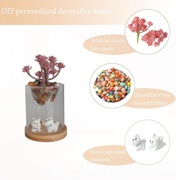 Small Clear Decorative Glass Terrarium Cloche Hole - 4 x 4X 4 Inches Glass Dome with Base for Miniature Succulents - Display Storage Indoor Home Garden Office Tabletop Decor