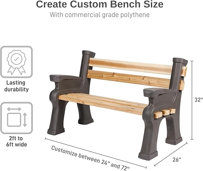RTS Home Accents Custom Length Lightweight Indoor or Outdoor Bench Ends with Backrest and Armrest (Wood & Screws Sold Separately), Graphite