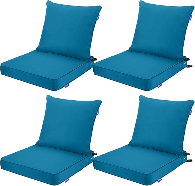 Deep Seat Cushions, Outdoor Cushions, Patio Furniture Cushions, Deep Seat & Back Cushion Patio Cushions for Backyard Couch Sofa Fade Resistant (24x24x4 inches 4 Sets, Solid Indigo Blue)