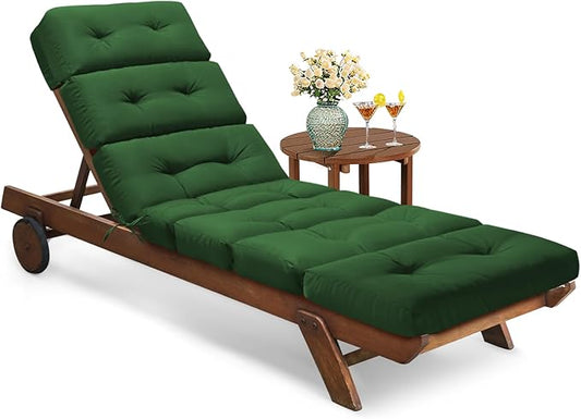 All Weather Chaise Lounge Cushions Outdoor Lounge Chair Cushion, Waterproof Memory Foam Chaise Lounger Chair Cushion Replacement for Outdoor Patio Furniture with Non-Slip Back and Ties, Green