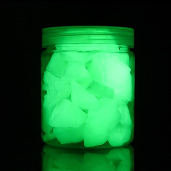 Shiny Stone Glow in The Dark Aquarium Neon Gravel Sand, Decorative Rocks for Fish Tank and Fairy Garden, Home Dec,305g/0.67lbs (15-22mm, Yellow Green)