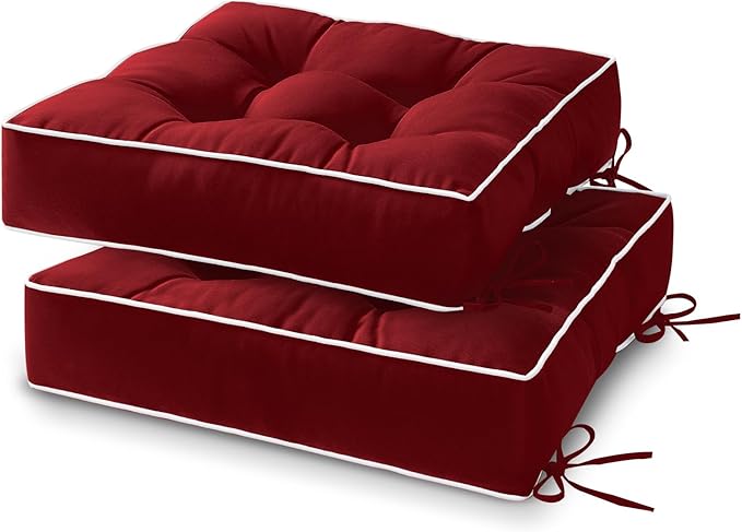 Wellsin Outdoor Chair Cushions Set of 2, Patio Cushions for Outdoor Furniture, Tufted Waterproof Outdoor Chair Pads, 19 x 19 Inch, Burgundy