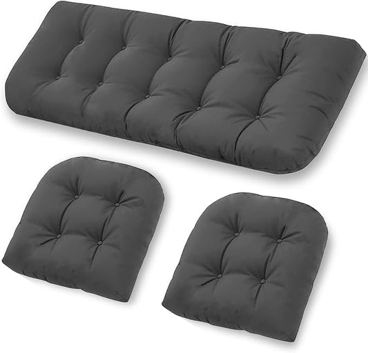 Patio Furniture Cushions Outdoor, Waterproof Wicker Chair Cushions Set of 3, 1 Loveseat & 2 Seat Pads, Thick Outdoor Replacement Cushions for Porch Lawn Bench Couch Sofa Swing, Dark Grey