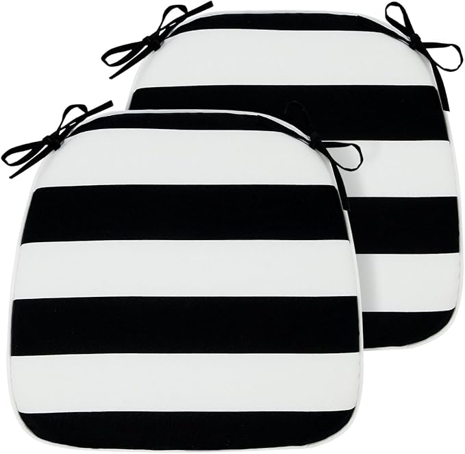 Magpie Fabrics Outdoor/Indoor 17"x16"x2" Chair Cushions with Ties Set of 2, Waterproof All Weather U-Shape Seat Pads Decoration for Patio Garden Furniture Home Office (Black White)